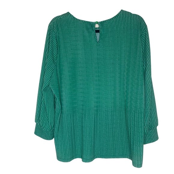 Adrianna Papell Blouse Womens XL Green Polka Dot 3/4 Sleeve Stretchy Comfortable - Picture 3 of 11